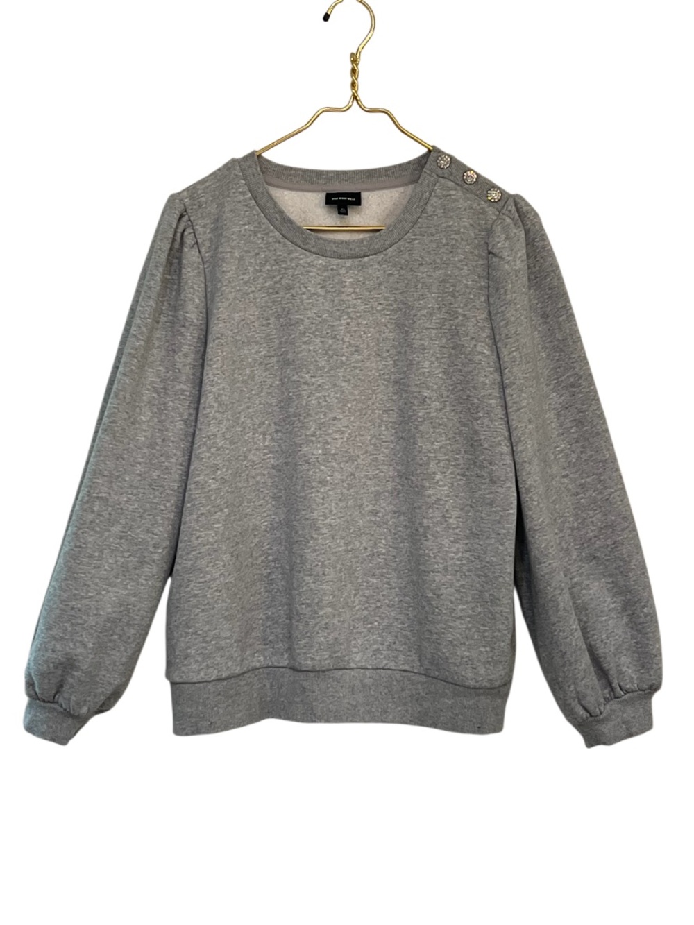Who What Wear Gray Sweatshirt Rhinestone Button Shoulder Pullover XL